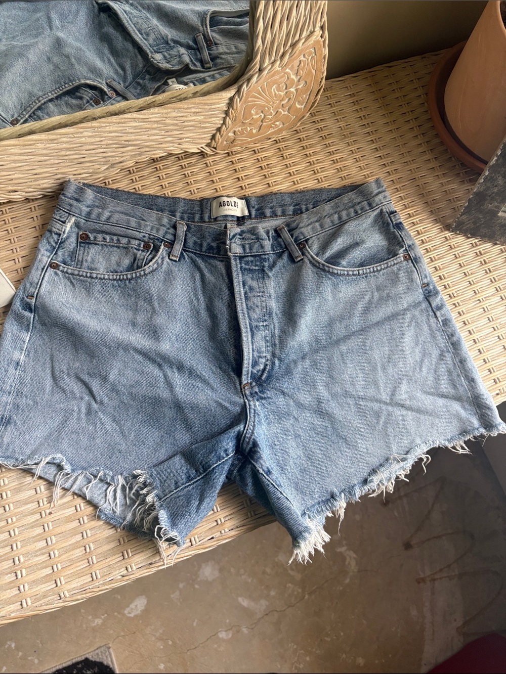 Agolde Light Wash High-Rise Denim Cutoff Shorts